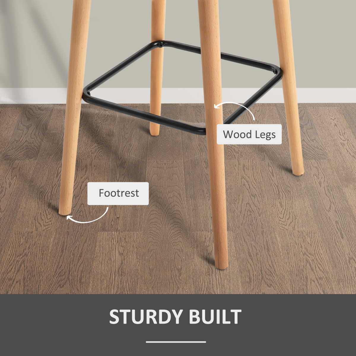 2 PCs Modern Upholstered Fabric Bucket Seat Bar Stools w/ Solid Wood Legs Grey - Unbranded - Home Symphony