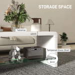 HOMCOM HOMCOM High Gloss Storage Coffee Table Two Tier White With Glass Shelf For Living Room - Coffee Table