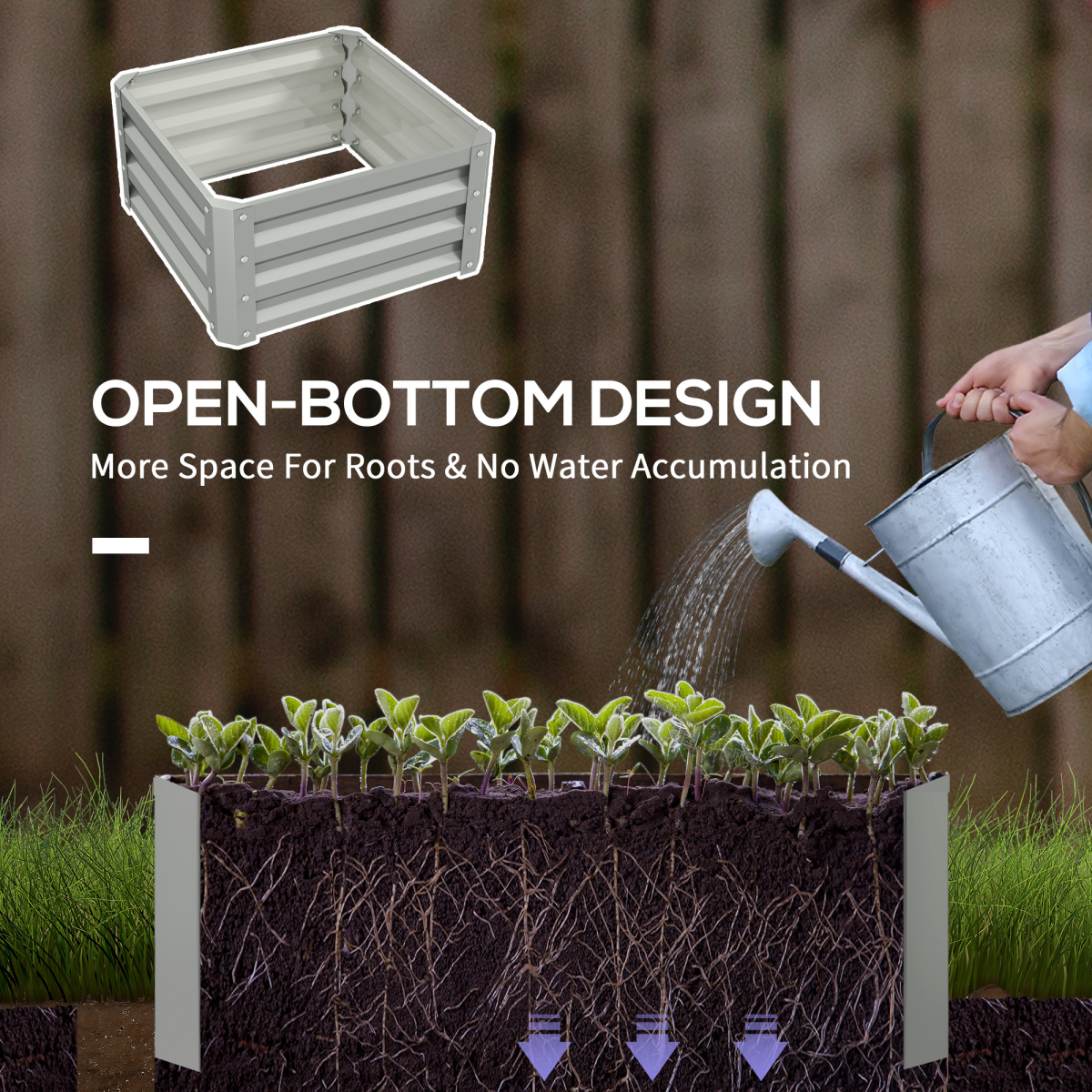 Outsunny two-pack galvanised steel raised garden beds for patios with open-bottom design.