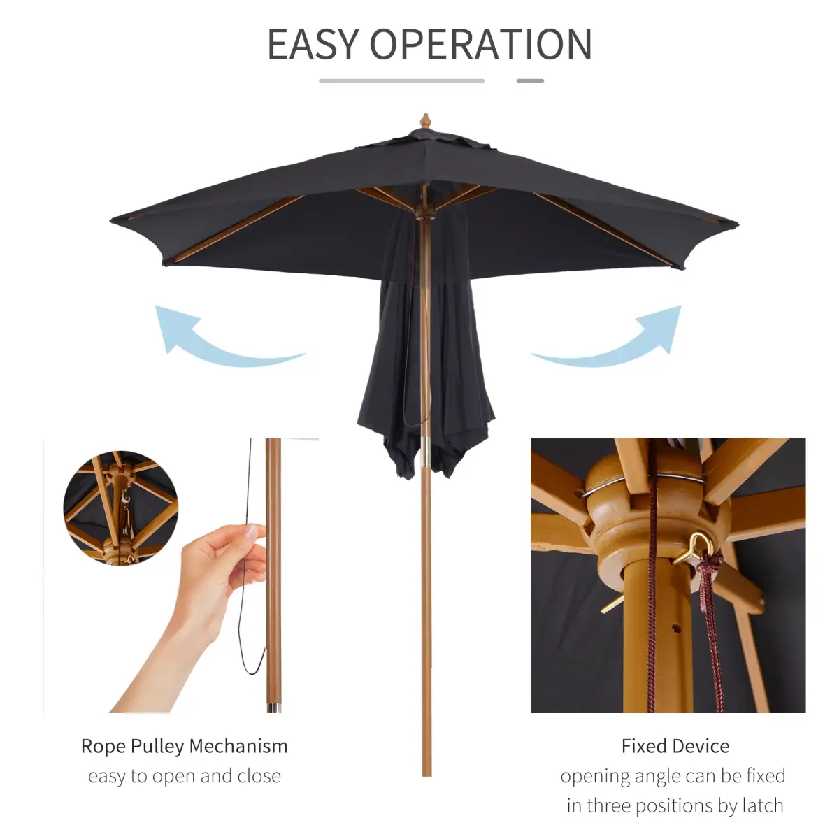 Outsunny 2.5m Wood Garden Parasol Sun Shade Patio Outdoor Wooden Umbrella - Parasol