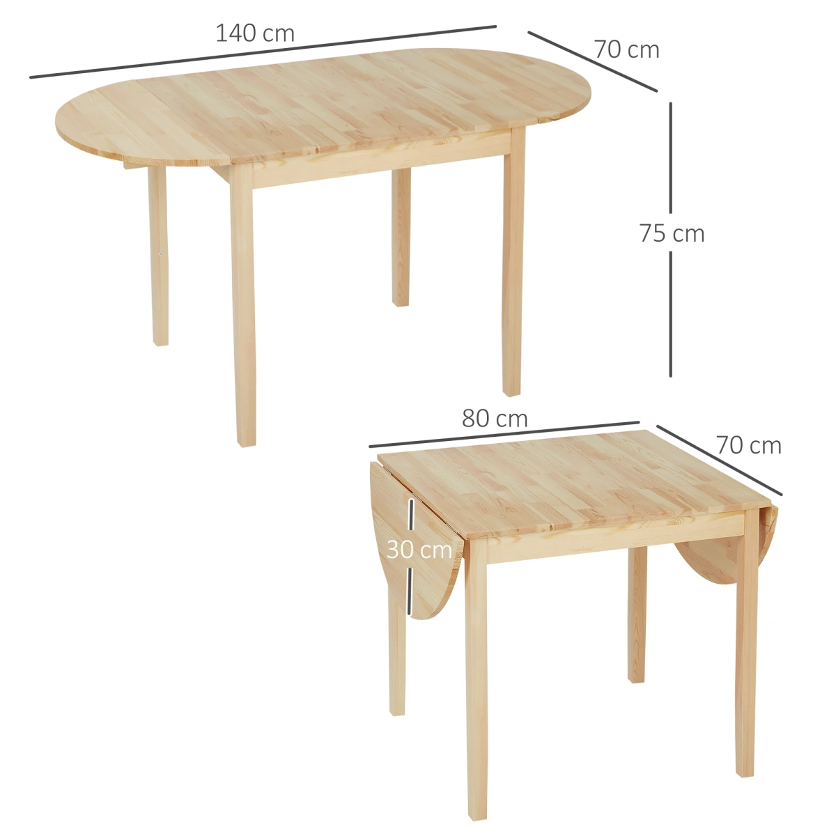 Premium Pinewood Expandable Drop Leaf Dining Table For 4 To 6 People Natural Finish by HOMCOM