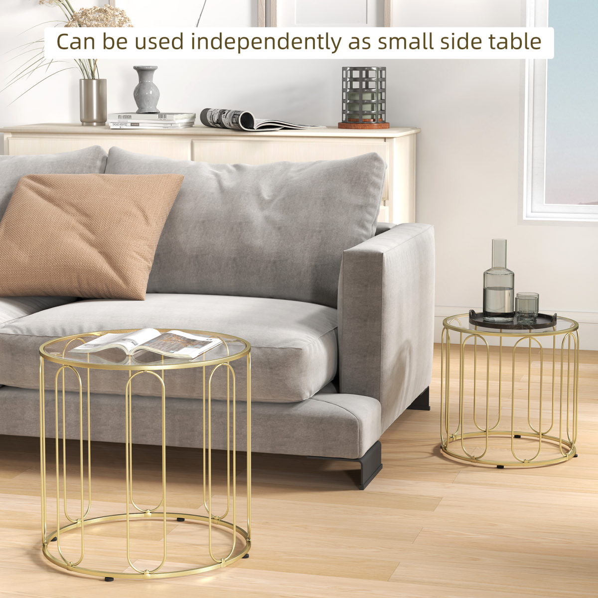 HOMCOM Nesting Coffee Tables Glass Top Gold Home - HOMCOM - Home Symphony