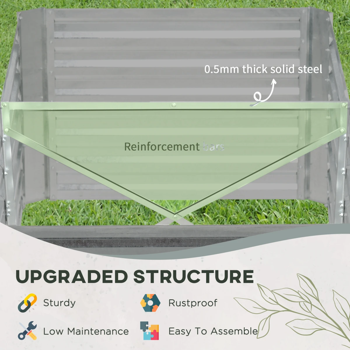 Outsunny Galvanised Steel Raised Bed 180x90cm Reinforced Rods Garden - Planters