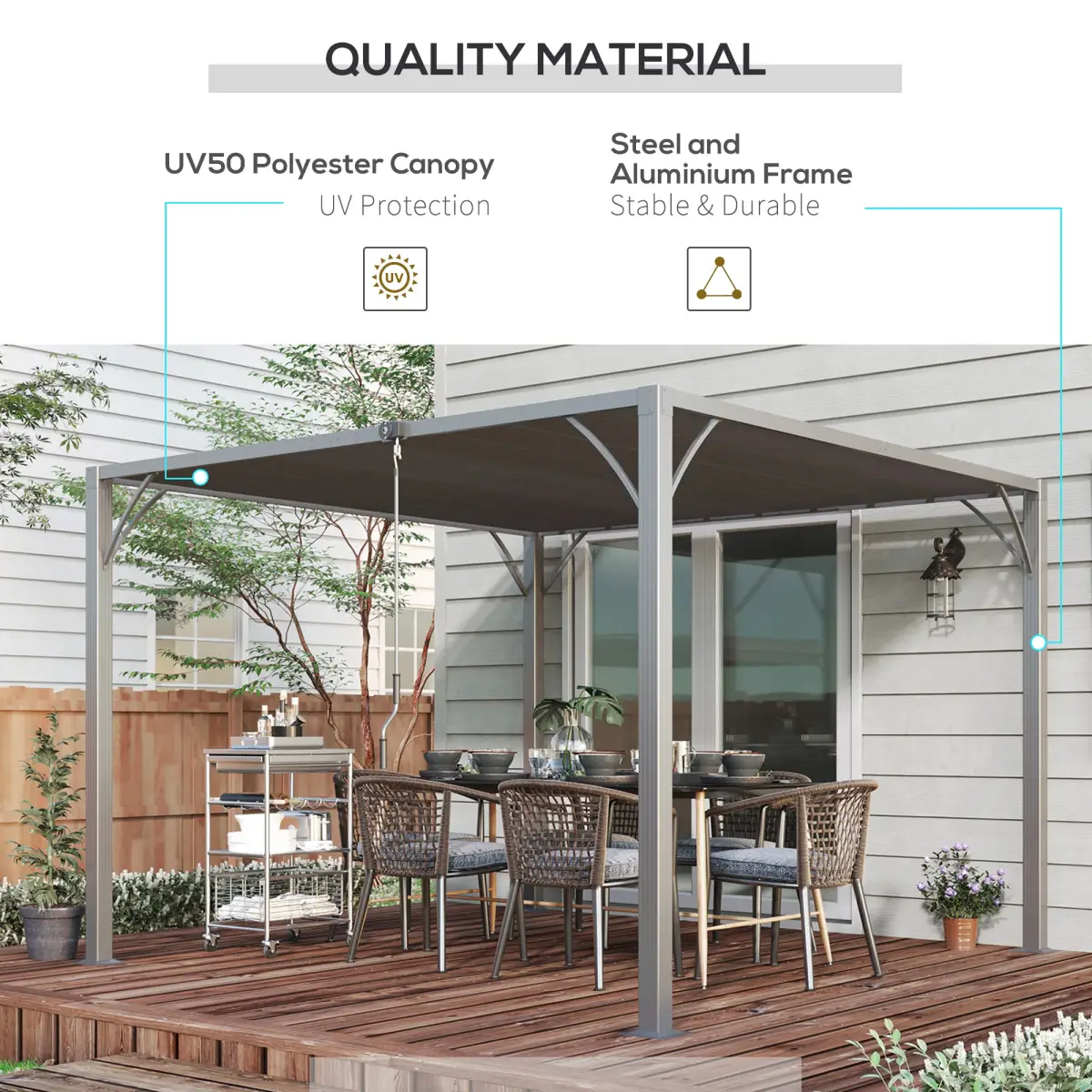 Outsunny Outsunny 3 x 3(m) Outdoor Louvered Metal Pergola with Retractable Roof, Grey - Gazebos