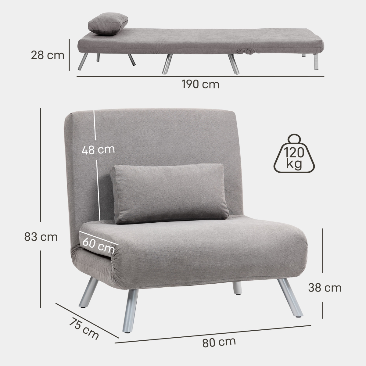 HOMCOM 2in1 Folding Sofa Bed Five Position Backrest - HOMCOM - Home Symphony