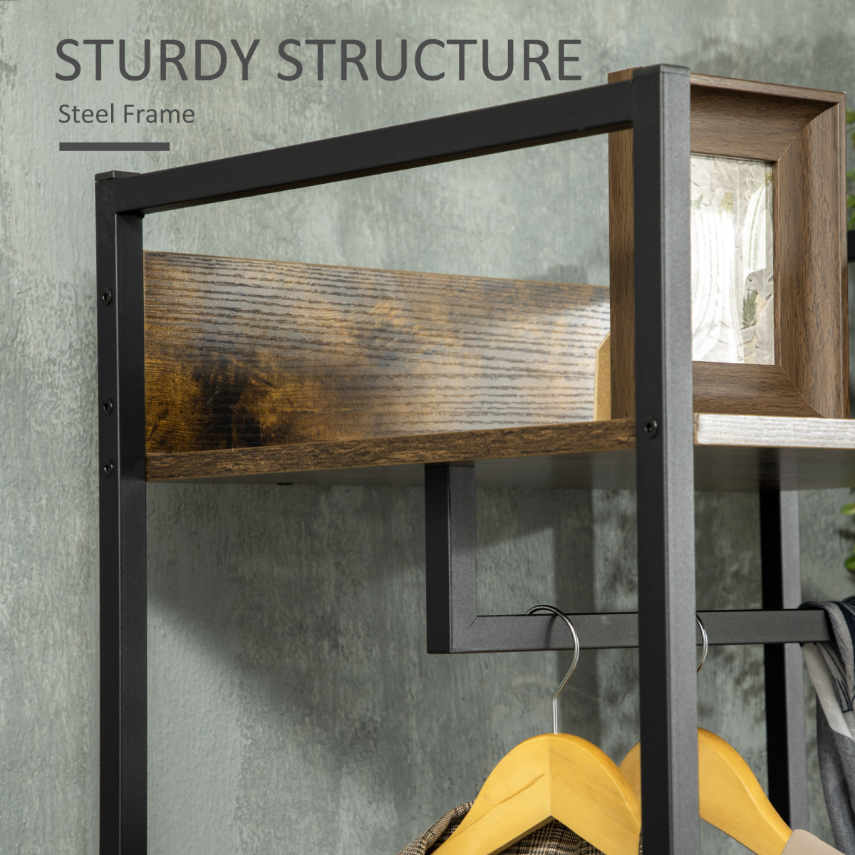 Rustic Industrial Clothes Rack Garment with 2 Fabric Drawers - Unbranded - Home Symphony