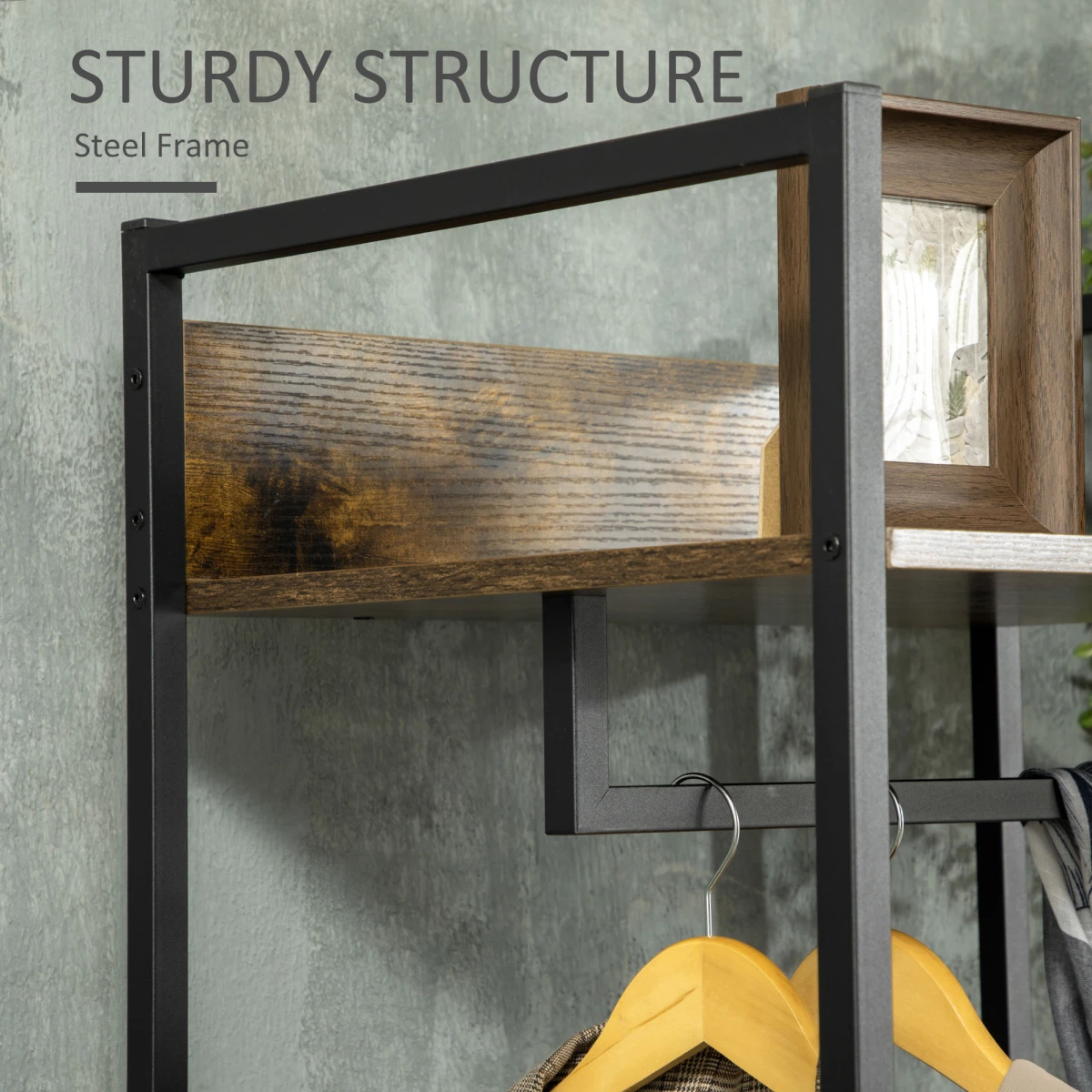 Rustic Industrial Clothes Rack Garment with 2 Fabric Drawers by Unbranded