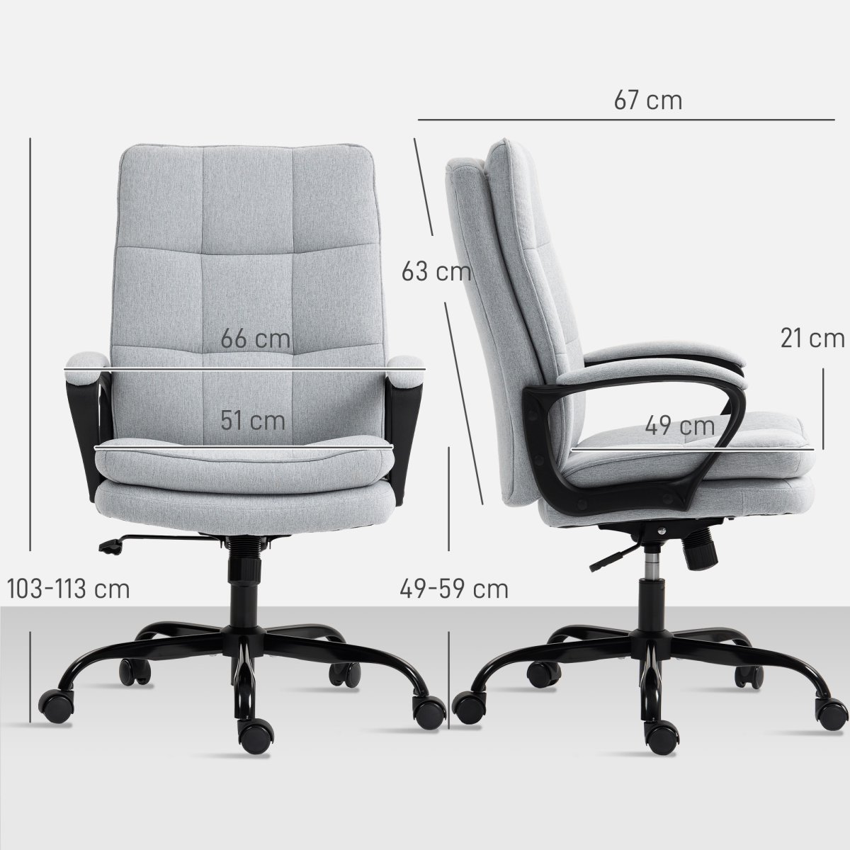 HOMCOM Fabric Office Chair Standard Size Double Layer Foam Padding Tilting For Home Office - HOMCOM - Home Symphony