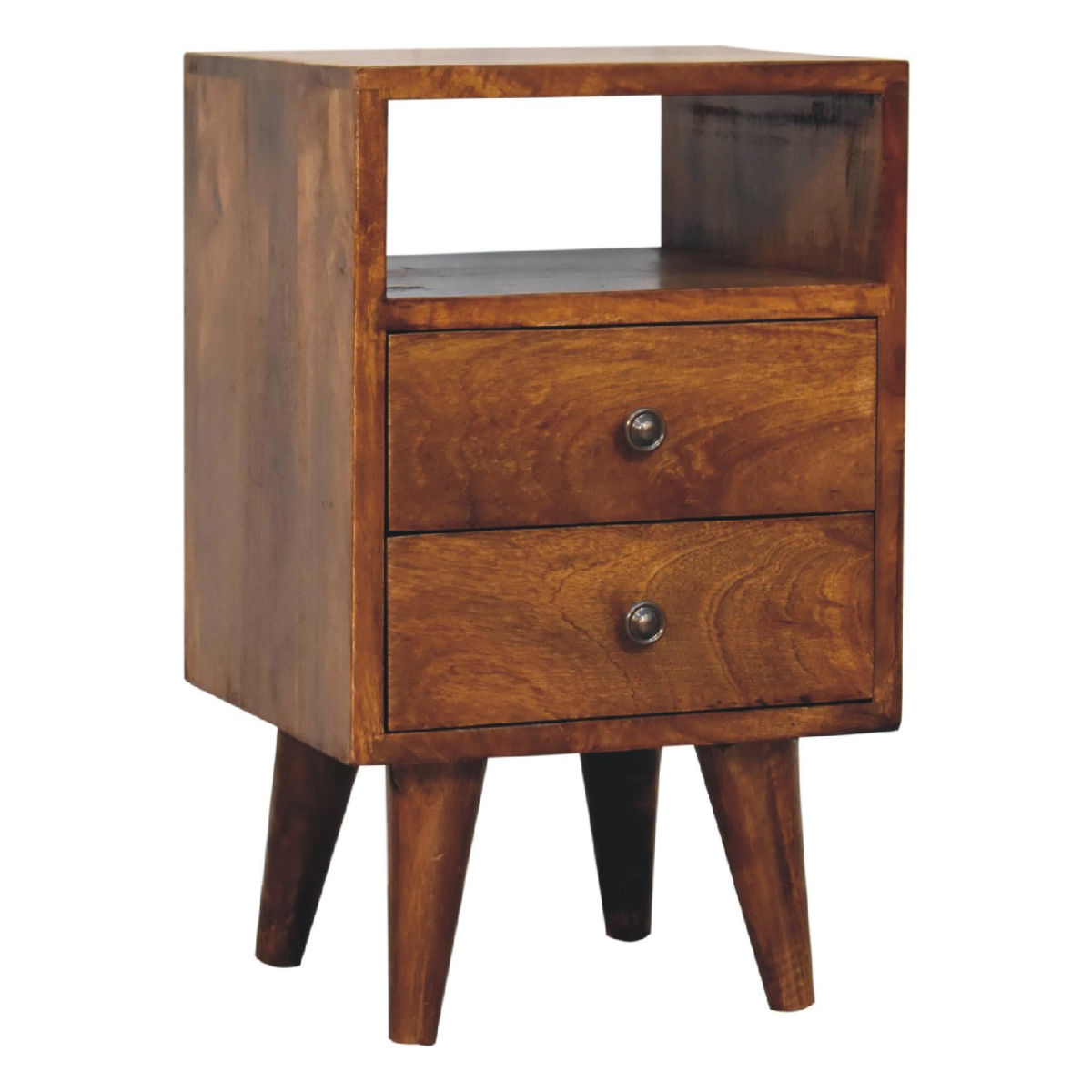 Artisan Furniture Bedside Nightstand Mini Solid Mango Wood Chestnut Finish With Brass Knobs For Bedroom - Artisan Furniture - Home Symphony