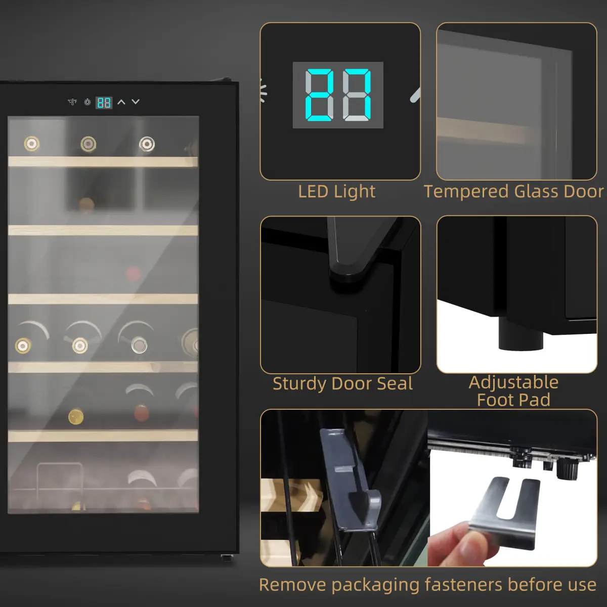 HOMCOM 24 Bottles Wine Fridge with Glass Door Digital Touch Screen Control LED Light - Wine Rack