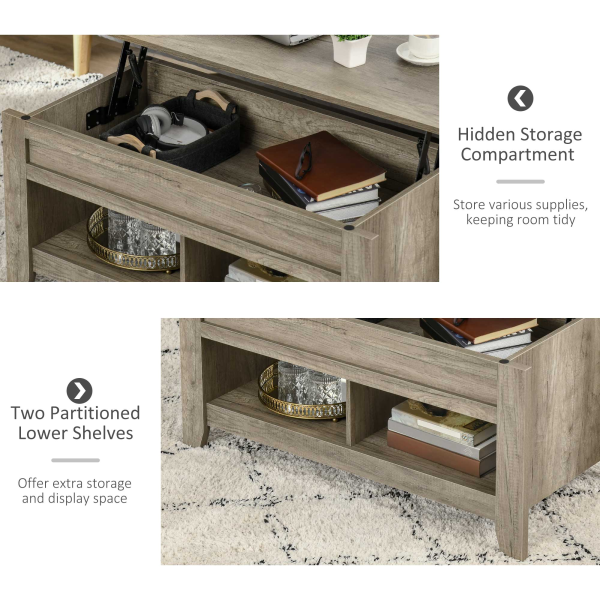 HOMCOM Lift Top Coffee Table With Hidden Storage