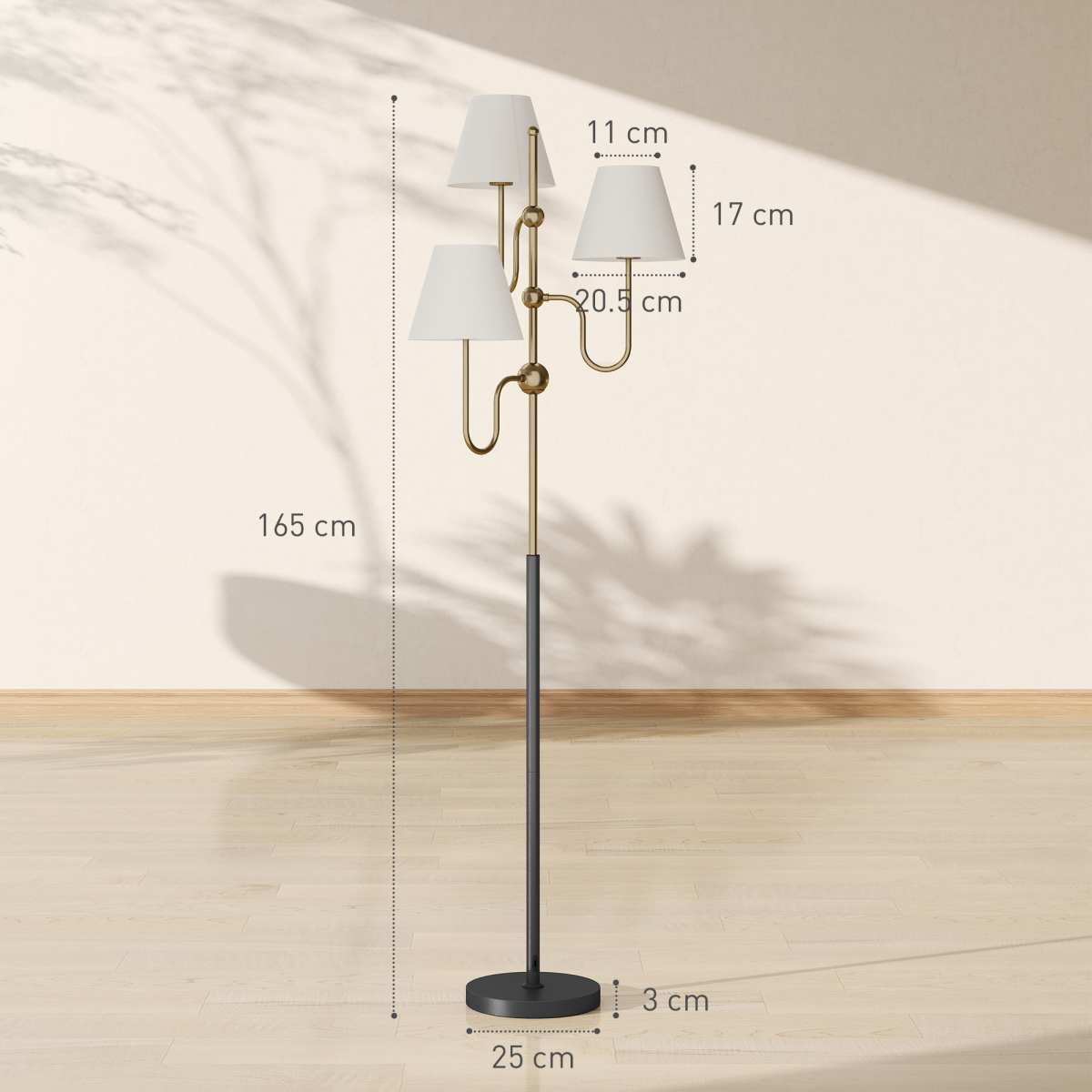 Stylish HOMCOM 3-Light Floor Lamp, 165 cm Tall Standing Lamp with Foot Switch enhances your space with elegance.