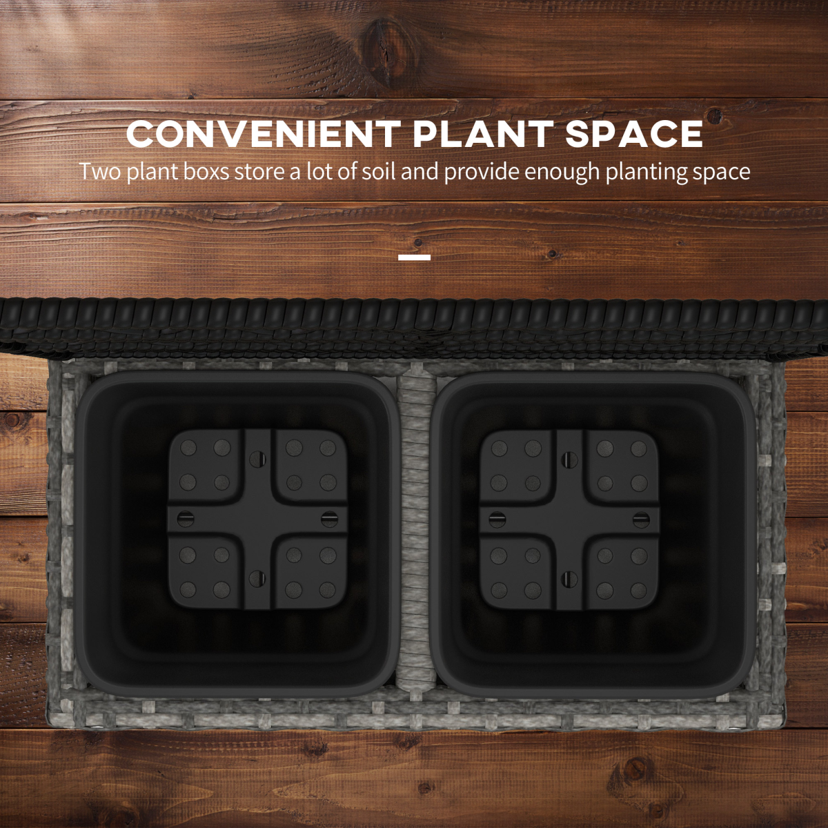 Outsunny Planter Box With Trellis, dual square planters in a gray wicker frame for patio, ready for vines.
