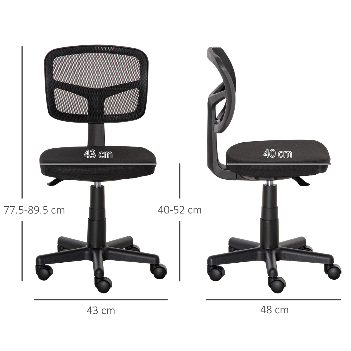 Vinsetto Office Chair Small Armless Ergonomic Breathable Mesh Back For Small Home Office - Vinsetto - Home Symphony