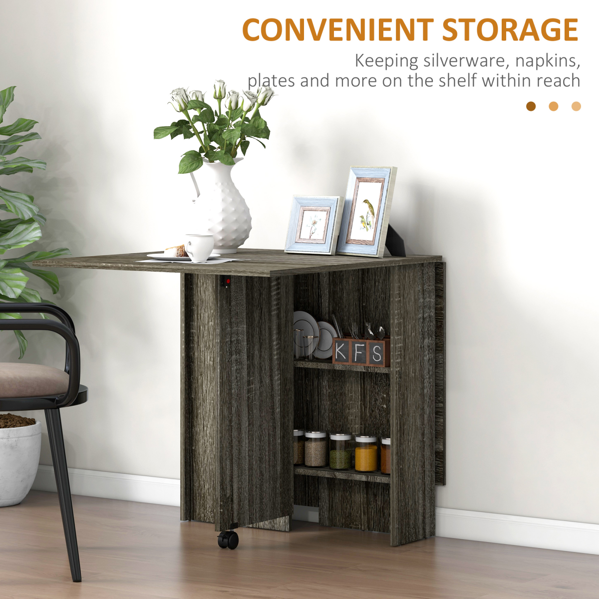 HOMCOM Drop Leaf Table Compact Grey With Wheels For Dining - AIYAPLAY - Home Symphony