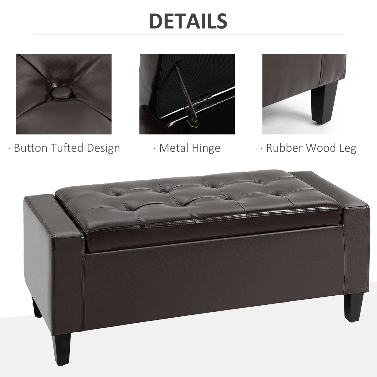 Deluxe Storage Ottoman Bench Large Tufted Lid With Inner Storage For Living Room Entryway - HOMCOM - Home Symphony