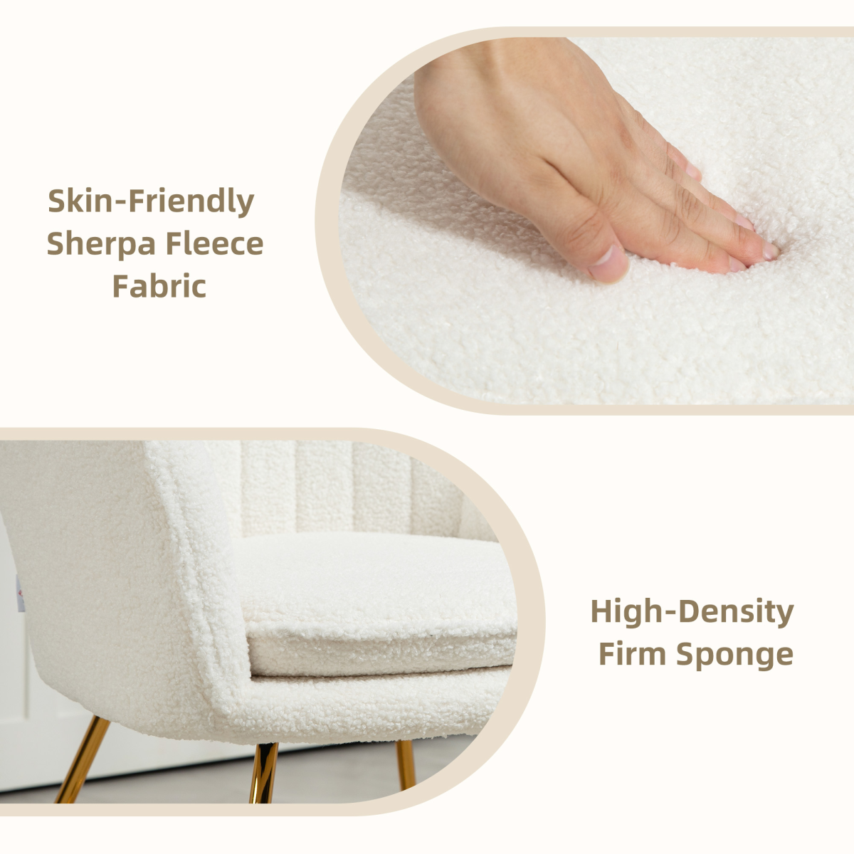 HOMCOM Accent Chair Set 2: two compact cream chairs with gold legs, sherpa fleece fabric and high-density foam.