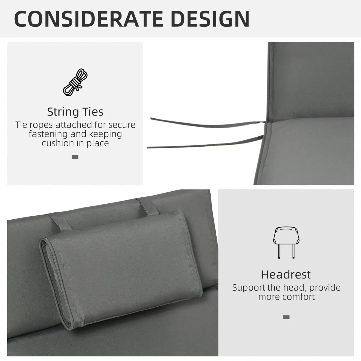 Outsunny Outsunny Garden Sun Lounger Chair Cushion Reclining Relaxer Indoor Outdoor Grey - Sun Lounger