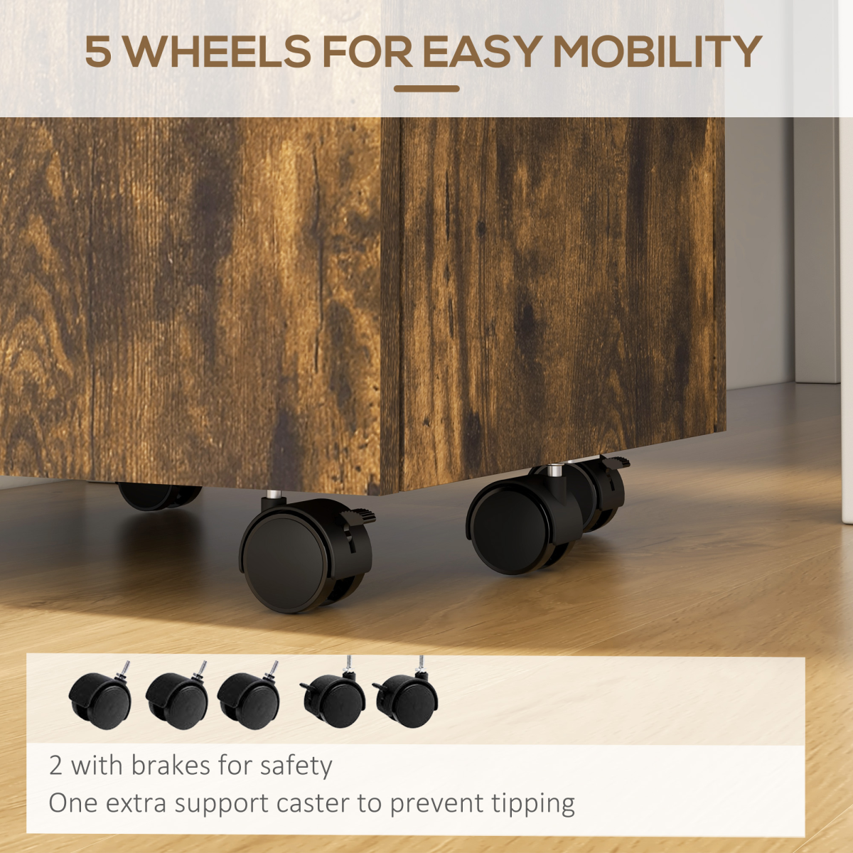 Vinsetto Mobile File Cabinet Lockable 5 Wheels