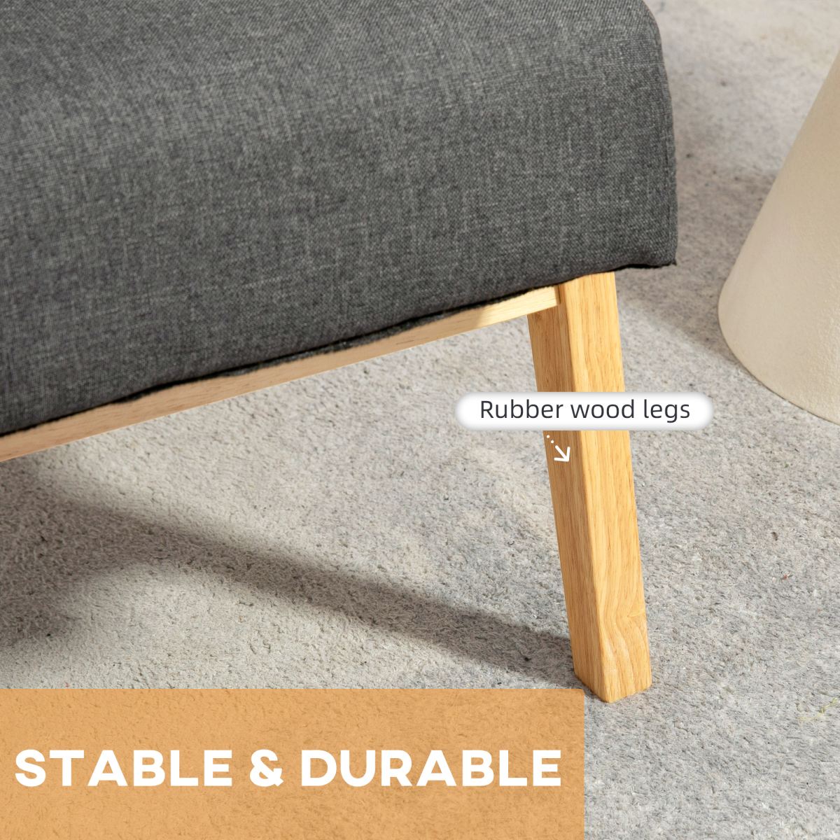 Quality Upholstered Armchair Wide Cushioned For Living Room by HOMCOM with rubberwood legs in grey fabric.