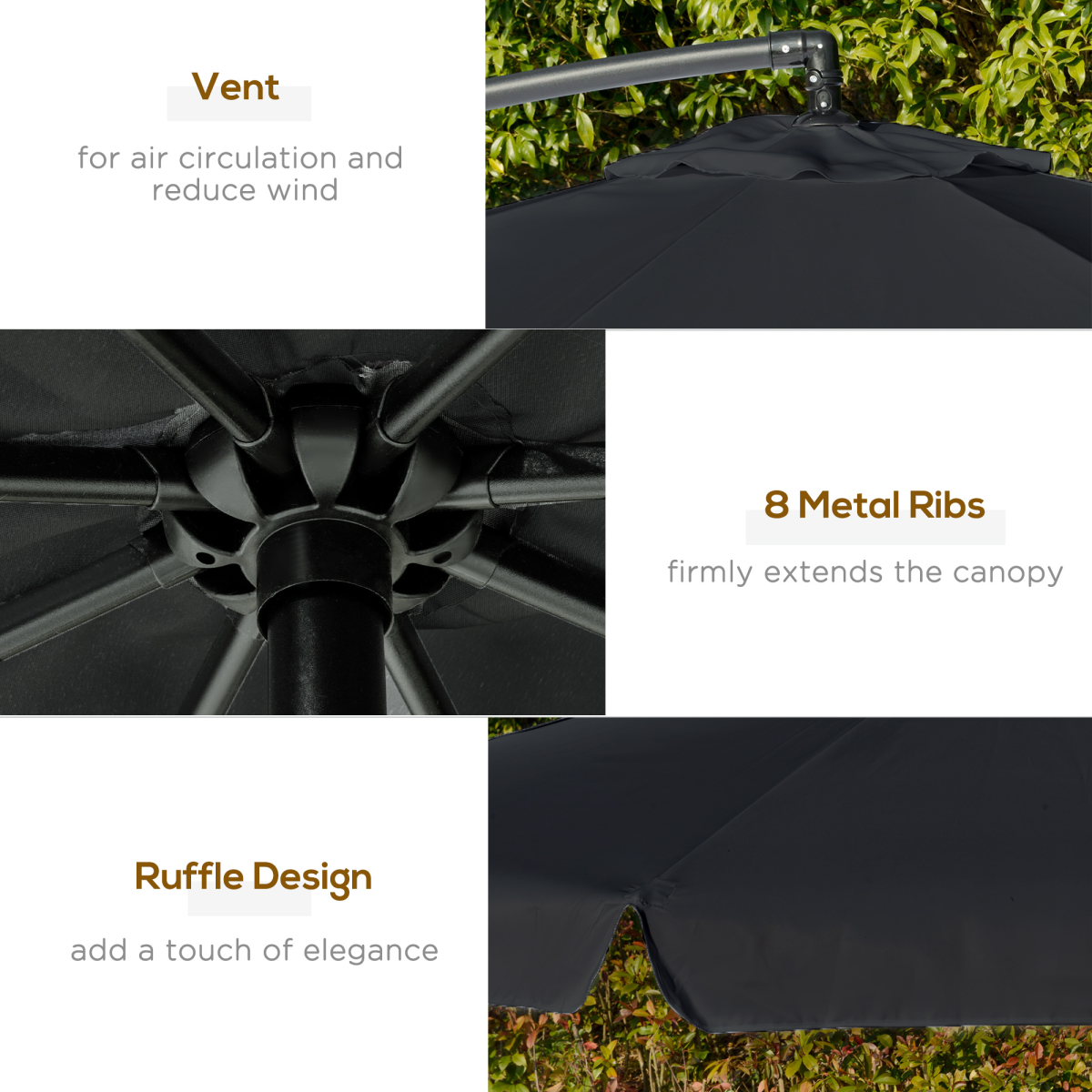 Outsunny 2.7m Garden Cantilever Banana Parasol Sun Shade w/ Crank, Black - Parasol