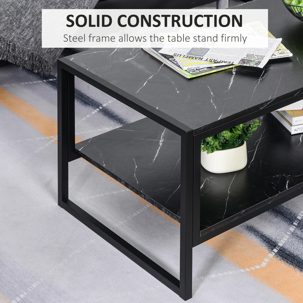 HOMCOM Premium Coffee Table 2 Tier Laminate Marble Home - Coffee Table