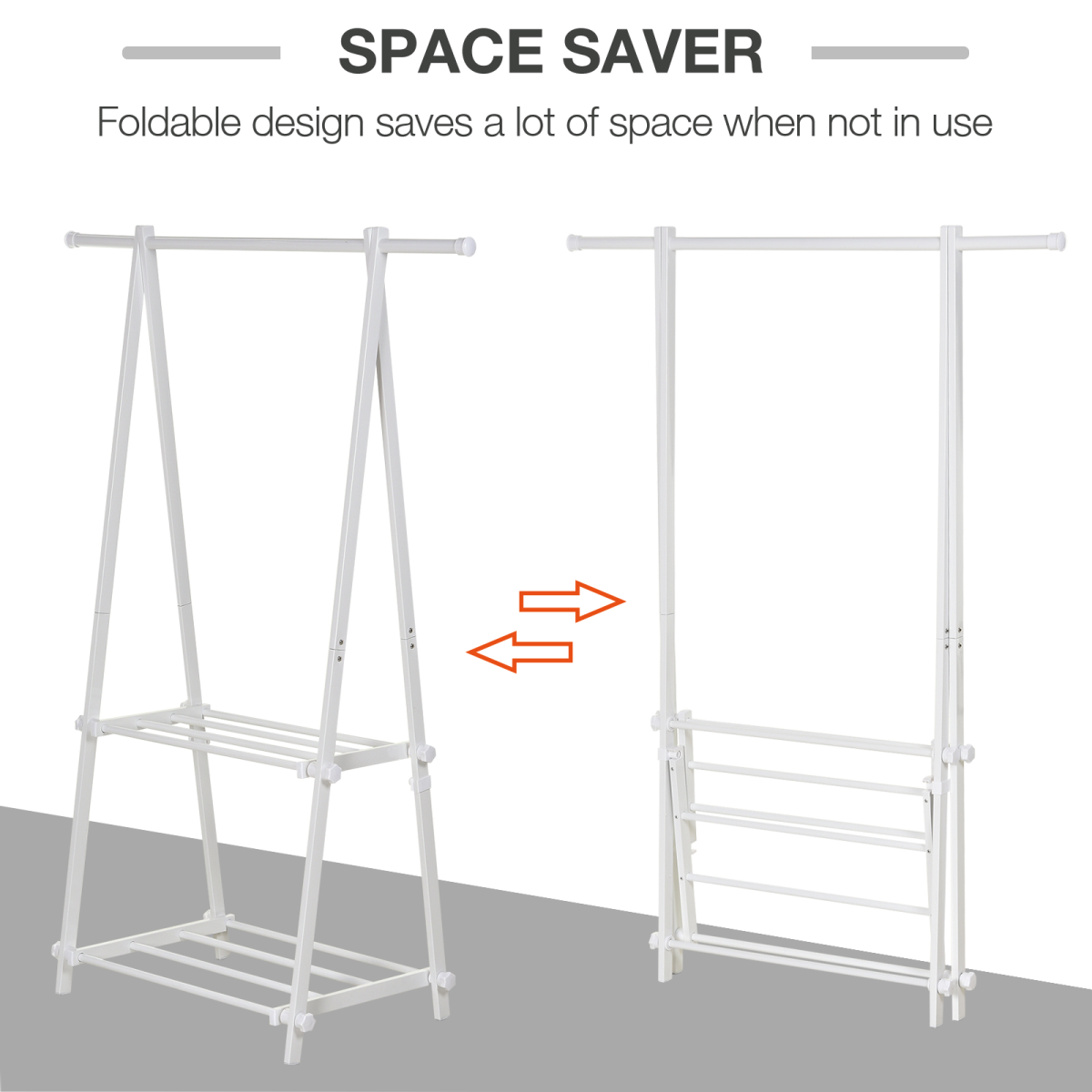 Powder Coated Steel Clothes Rail Tall 2 Shelves Home - HOMCOM - Home Symphony