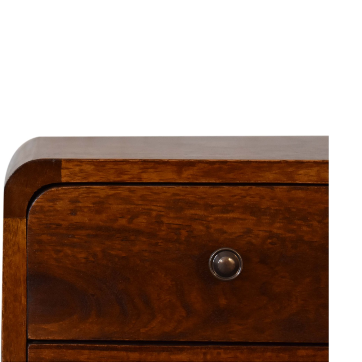 Artisan Solid Mango Wood Mini Chestnut Bedside Table With Curved Edges For Small Spaces - Artisan Furniture - Home Symphony