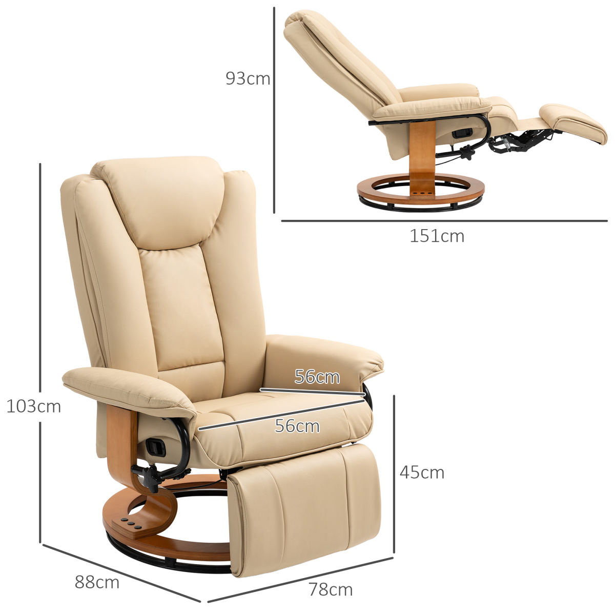 HOMCOM PU Leather Reclining Armchair For Living Room Beige - HOMCOM - Home Symphony