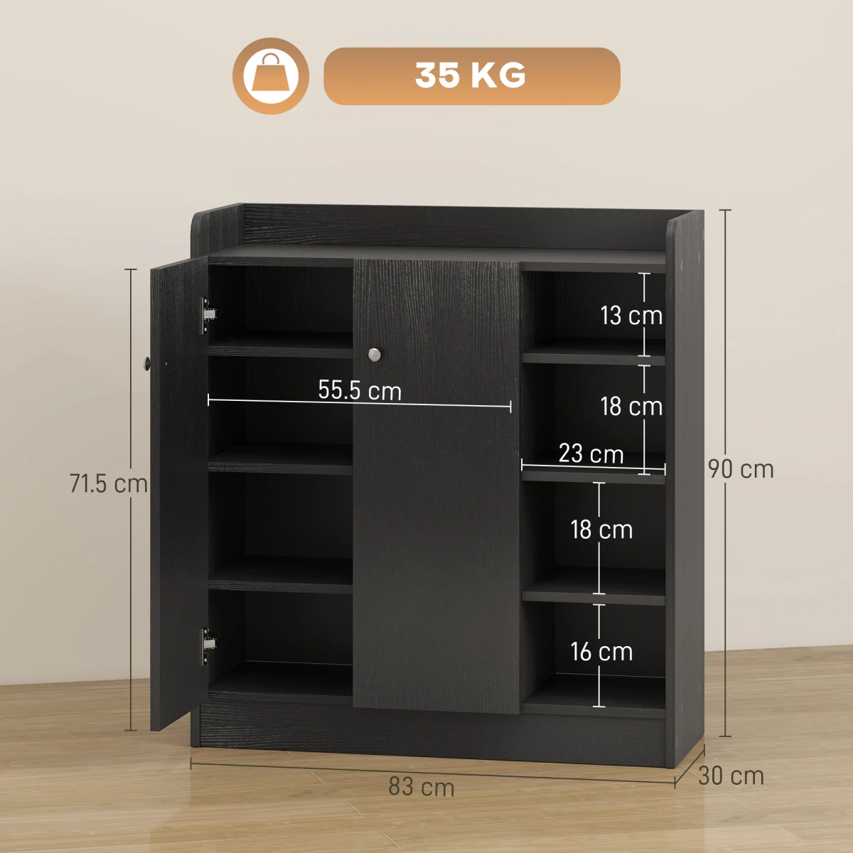 HOMCOM Shoe Cabinet 4-Tier Adjustable Entryway by HOMCOM