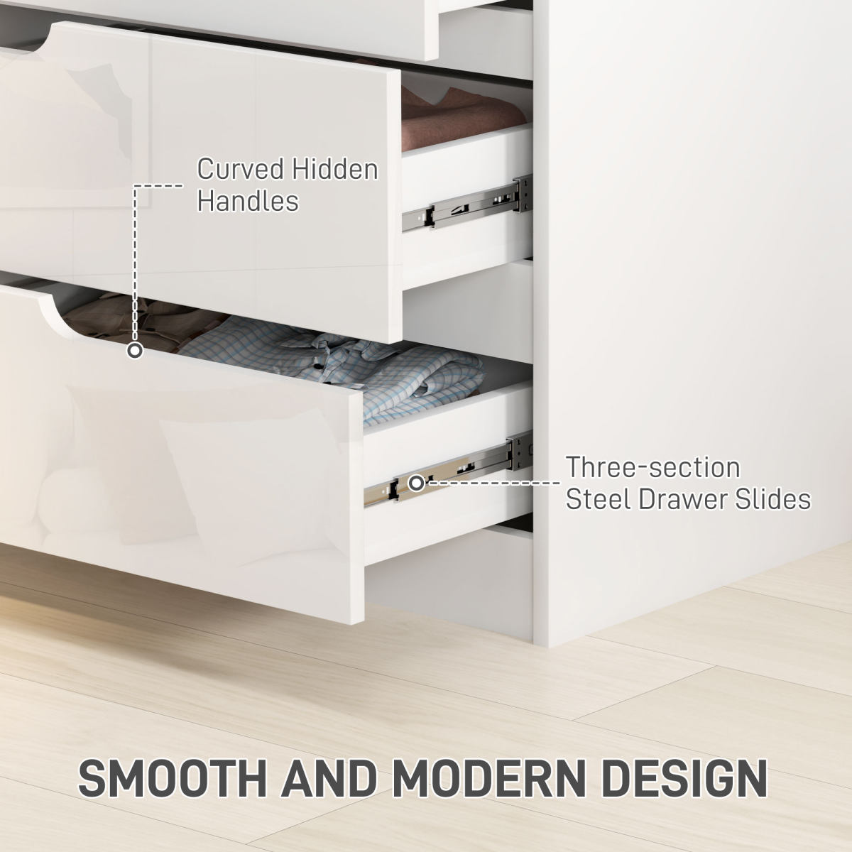 HOMCOM 4 Drawer Chest 60x40x85cm High Gloss Drawer Panels Hidden Curved Handles for Bedroom Storage - HOMCOM - Home Symphony