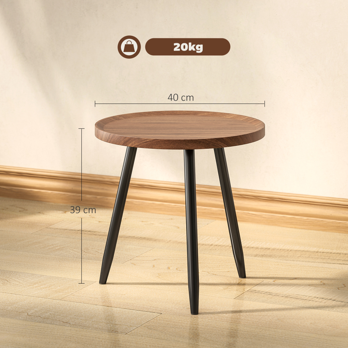 HOMCOM Round Side Table 50cm Tray Living Room