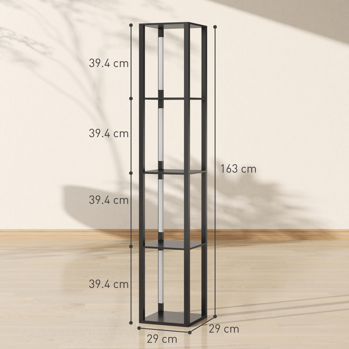HOMCOM Floor Lamp for Living Room, Standing Lamp with Foot Switch, Black features a stylish design and four-tier shelf.