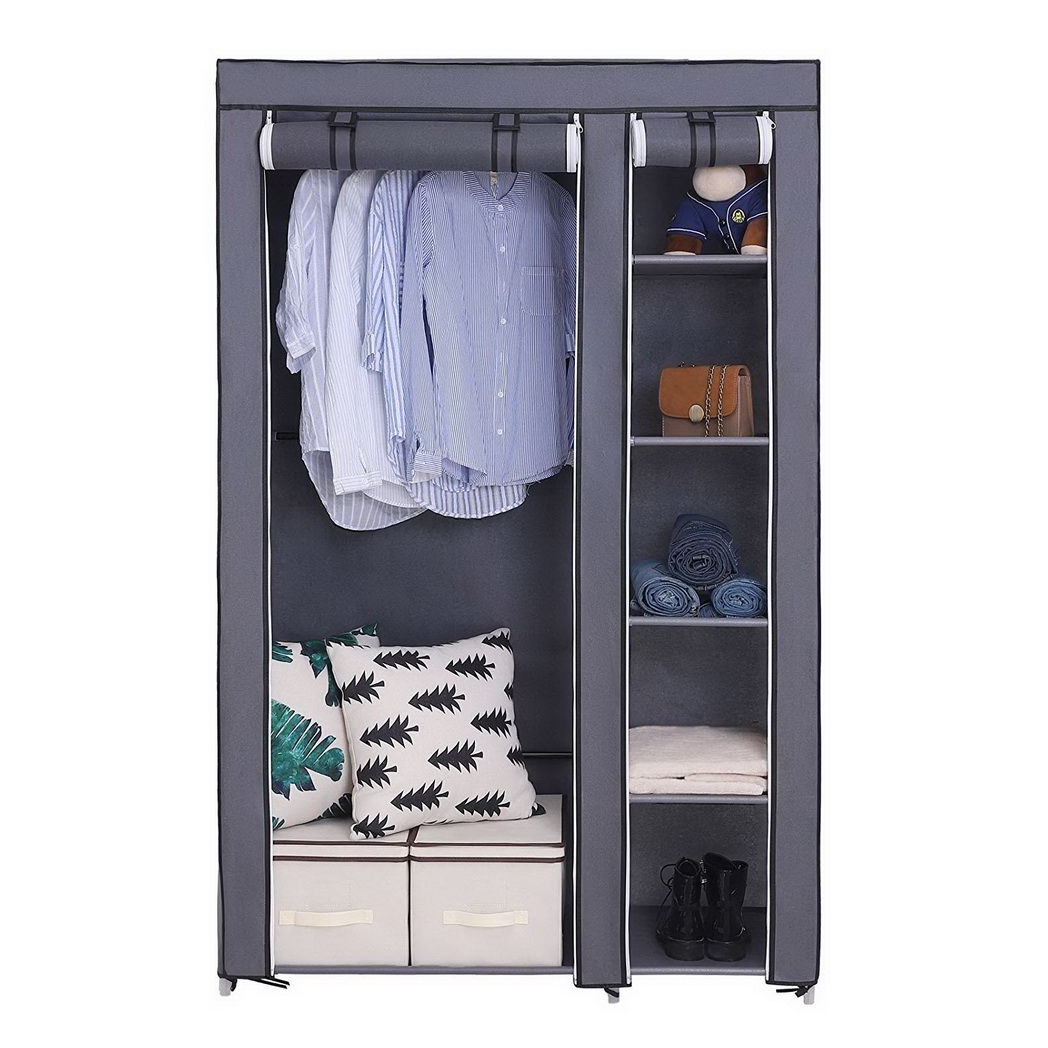 67" Portable Clothes Closet Wardrobe with Non-woven Fabric and Hanging Rod Quick and Easy to Assemble Gray - N/A - Home Symphony