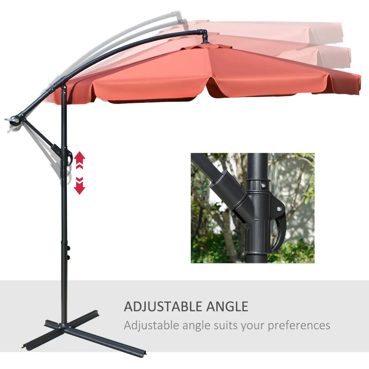 Outsunny 2.7m Banana Parasol Cantilever Crank Handle Wine Red - Parasol