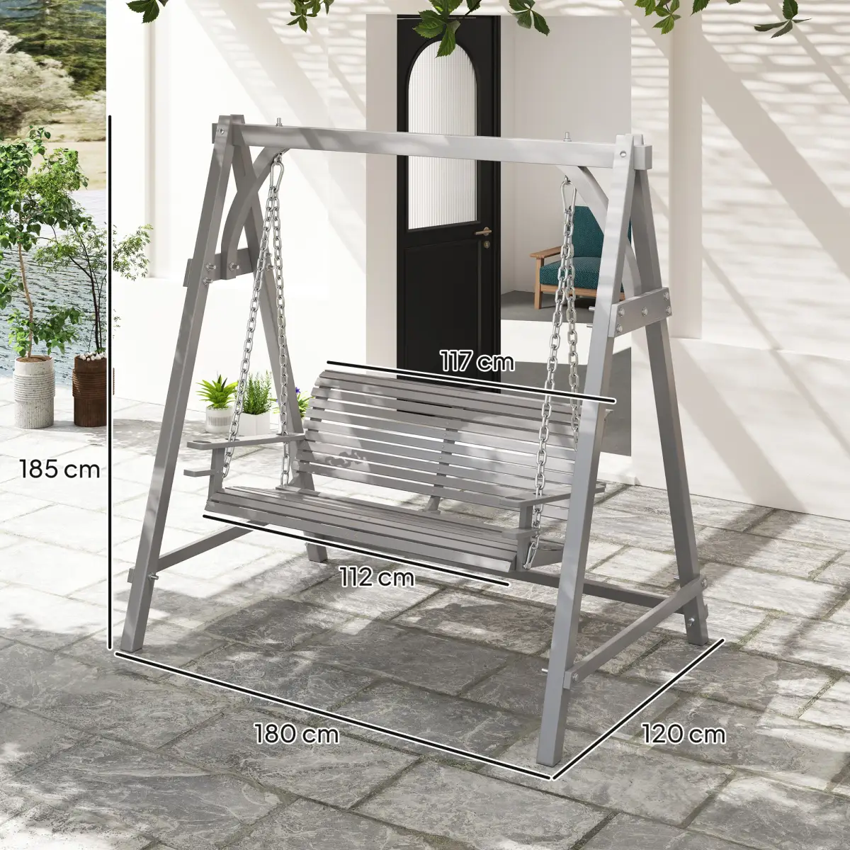 Outsunny Outsunny 2 Seater Wooden Garden Swing Seat Hammock Bench Lounger, Grey - Hammocks