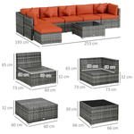 Outsunny Outsunny 8 Pieces Patio Rattan Sofa Set Outdoor Garden Furniture Set Orange - Garden Sofa Sets