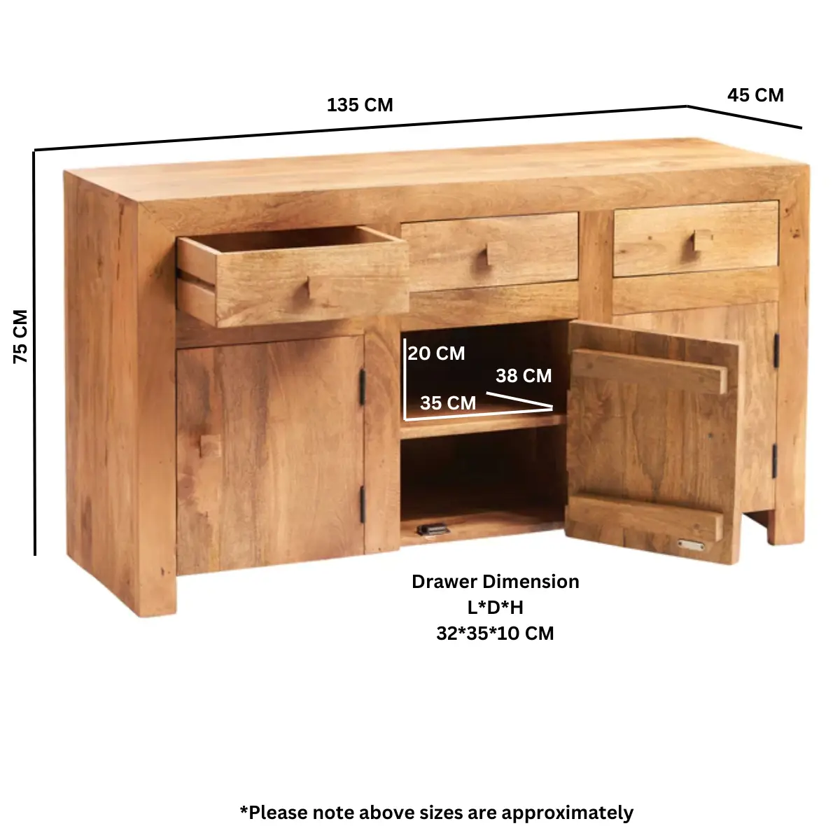 Indian Hub Toko Light Mango Large Sideboard - Sideboard