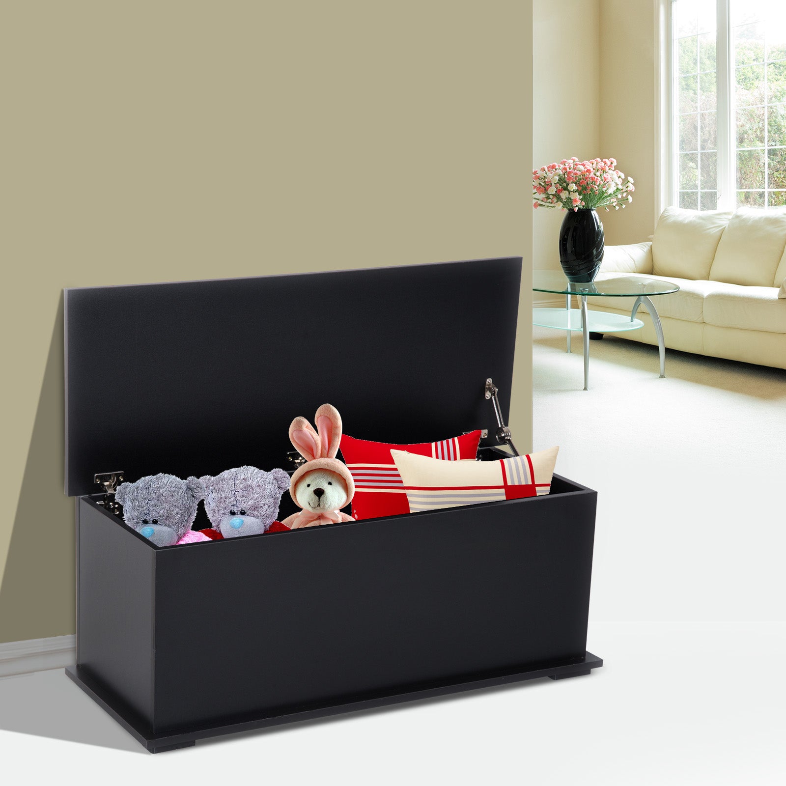 HOMCOM Ottoman Storage Box 100Lx40Wx40H With Lid Sturdy Chipboard Black For Living Room - Homcom - Home Symphony
