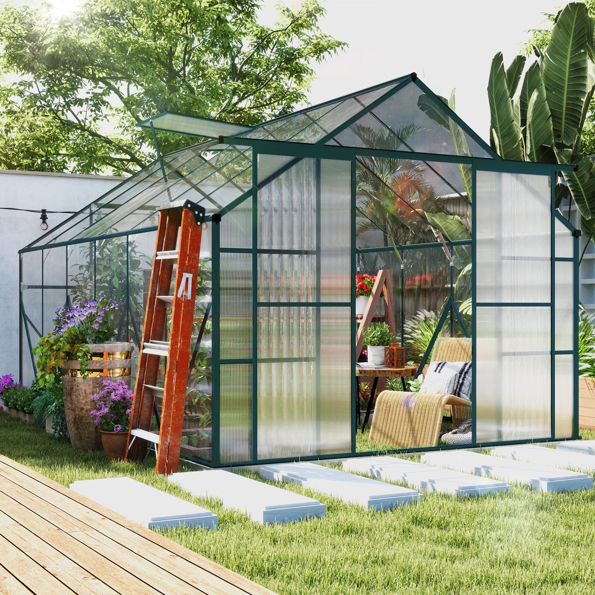 Outsunny Walk In Greenhouse 8x12 Ft With Polycarbonate Panels And Double Sliding Door For Gardeners - Unbranded - Home Symphony