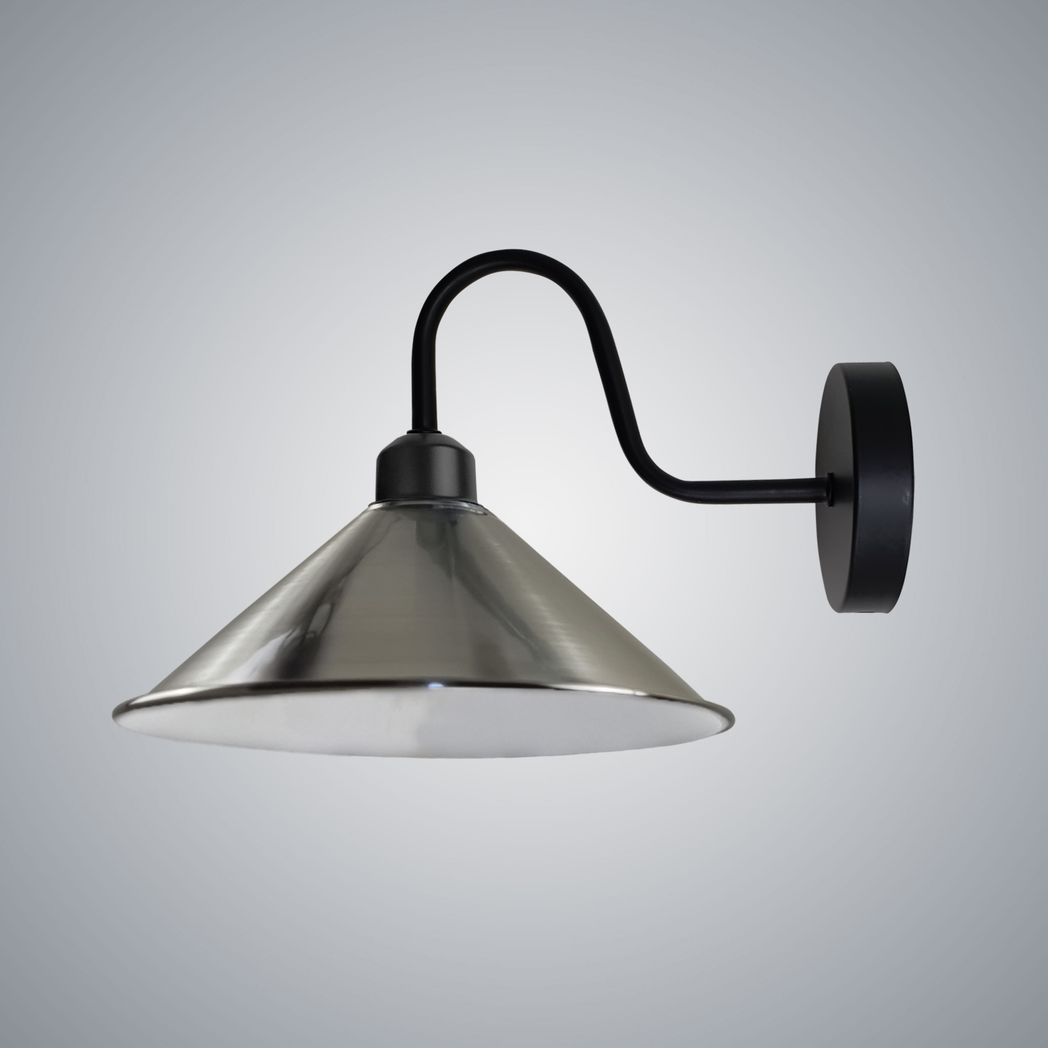 Premium Wall Light Satin Nickel Cone Shade Swan Neck Entry by Home Symphony provides warm downward illumination.