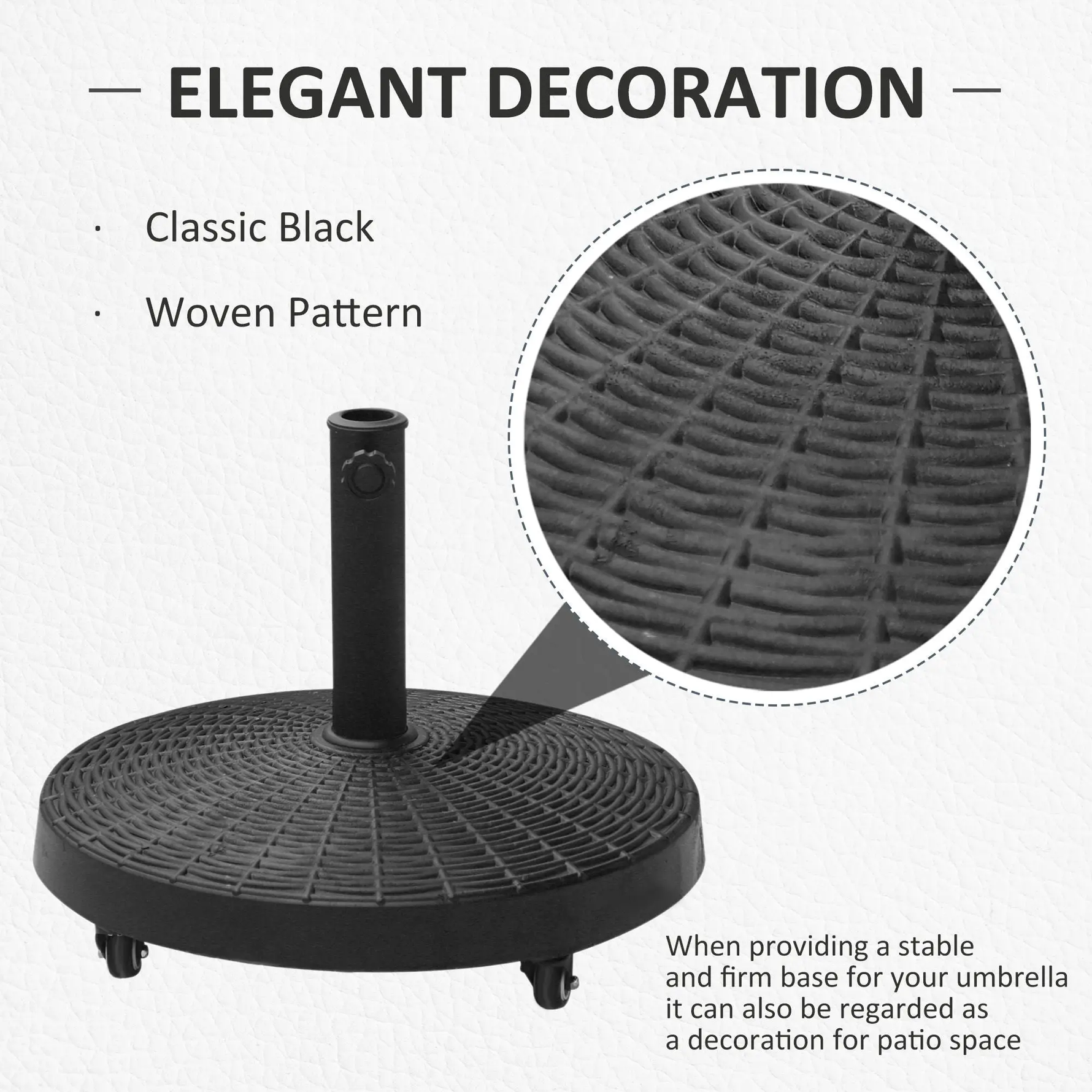 Outsunny Resin Patio Umbrella Base Parasol Stand Weight Deck Holder w/ Wheels Outdoor - Parasol