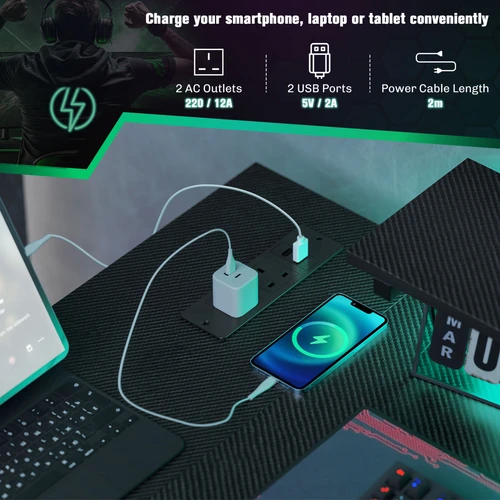 HOMCOM HOMCOM L Shaped Desk with LED Lights Reversible Corner Gaming Desk with Storage - Desk