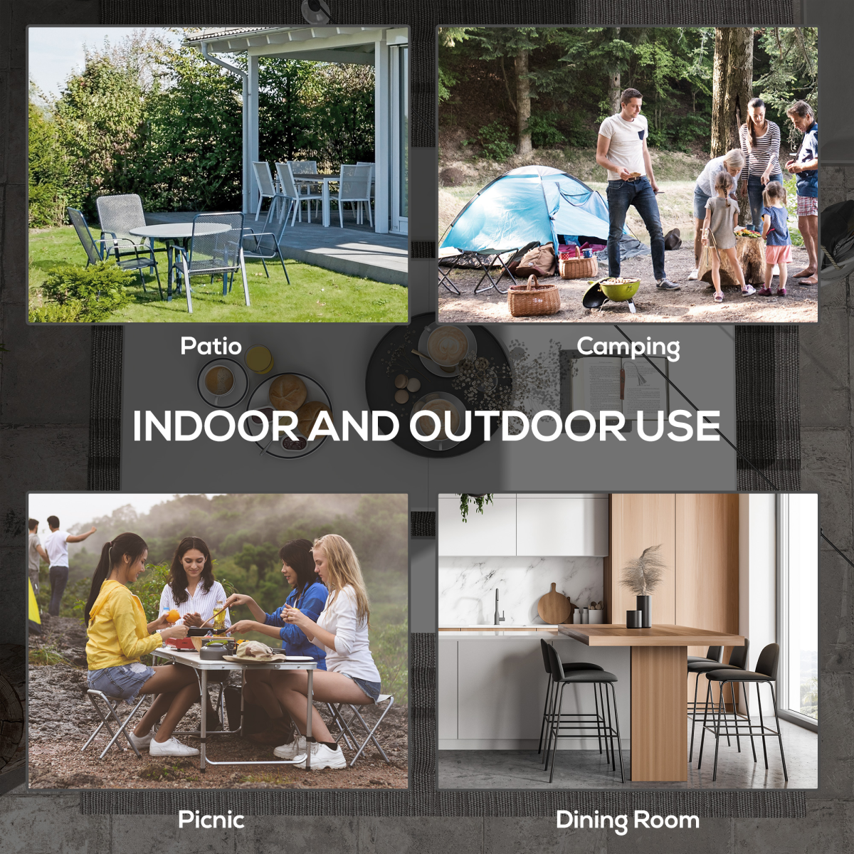 Enjoy gatherings with the Outsunny Folding Garden Table, featuring a large HDPE top and sturdy powder-coated steel frame.