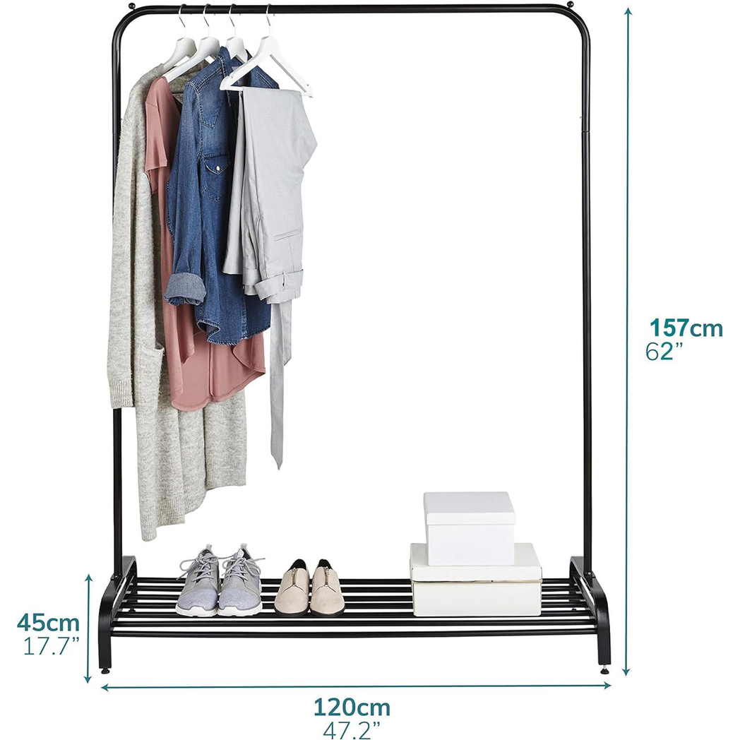 Premium Clothes Rail Black Powder Coated Wide With Shelf - Direct Online Houseware - Home Symphony