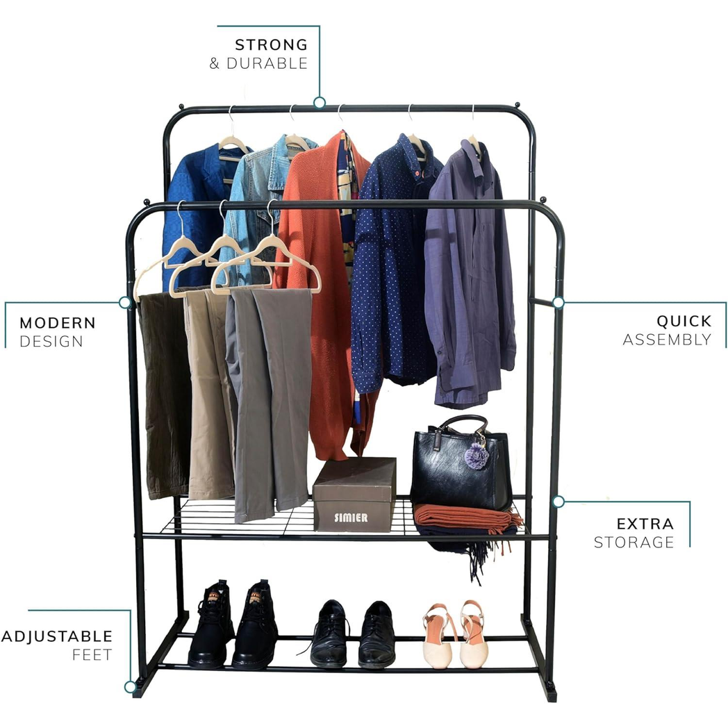 Sturdy Double Clothes Rail H153 W110 D50 30kg Capacity Home - Direct Online Houseware - Home Symphony
