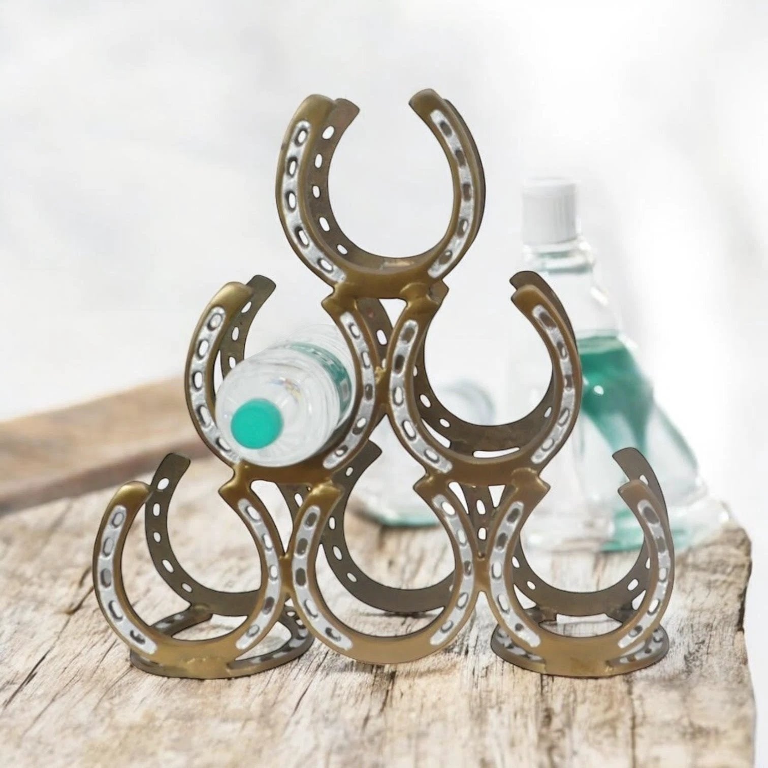 MSL 40CM ANTIQUE BRASS 6 BOTTLE WINE RACK - Wine Rack