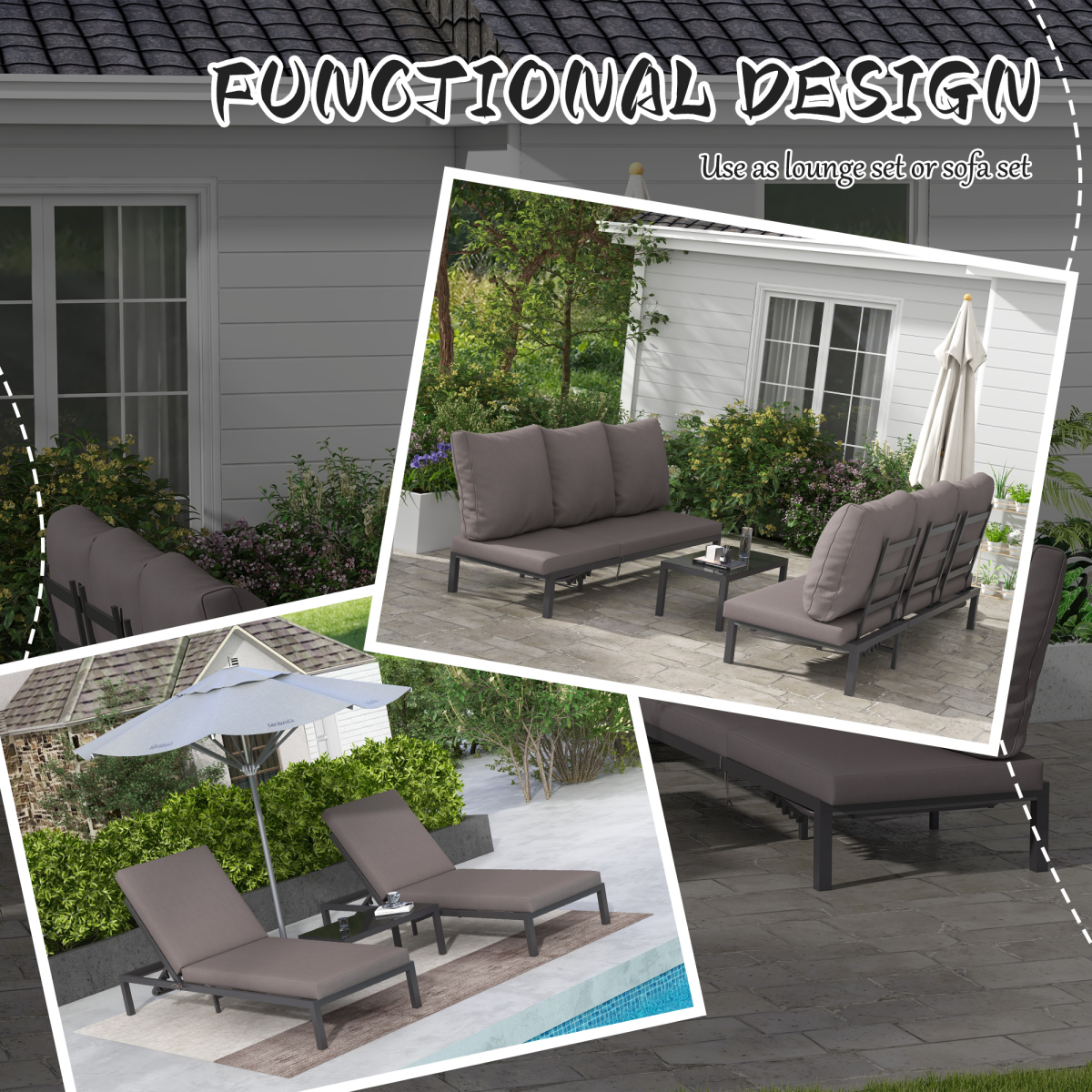Outsunny Rattan Lounge Set 3 Piece Five Position Garden - Outsunny - Home Symphony
