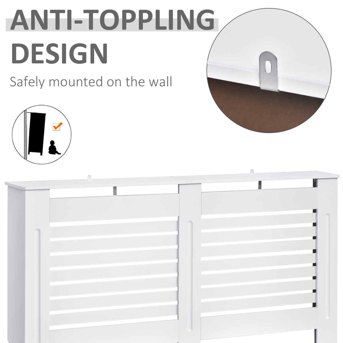 White MDF Radiator Cover 152cm Slatted Safe Home