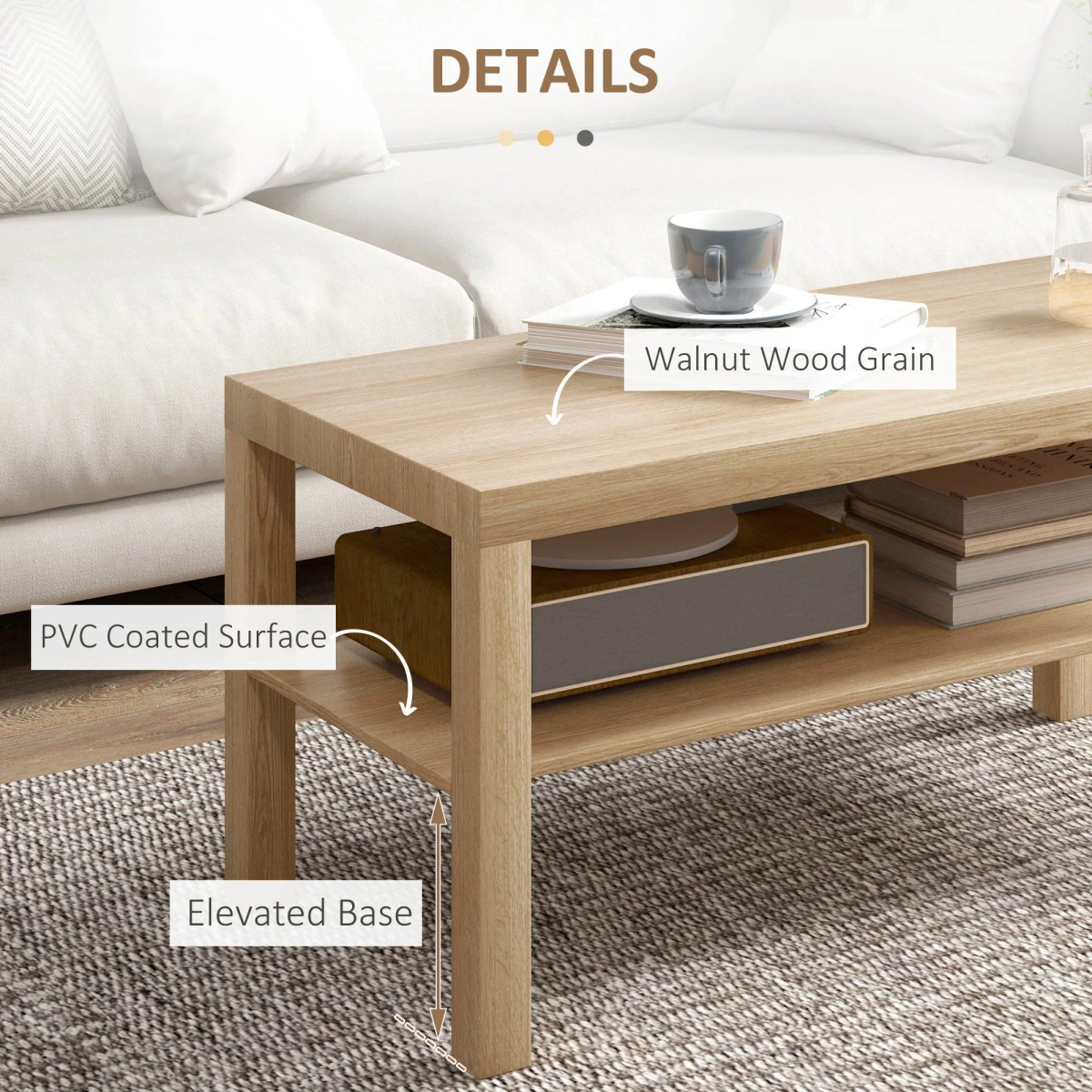 HOMCOM Coffee Table Rectangular 110 X 60 Cm With Storage And Open Shelf Natural Finish For Living Room by HOMCOM